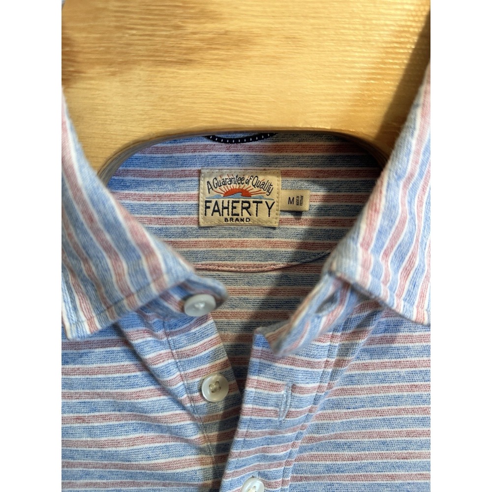 Faherty Polo Shirt Mens Medium Blue Striped Jersey‎ Chest Casual - Picture 3 of 5